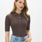 Mocka Mix Ribbed Polo Collar Knit Sweater - Woman Wearing Button-Detail Knit Top - Suzy Shier
