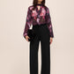 Eggplant Floral Keyhole Ruffle Blouse - Full Body View - Le Chateau