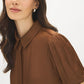 Bison Matte Satin Blouse with Bubble Sleeves - Close-up Sleeve Detail - Suzy Shier
