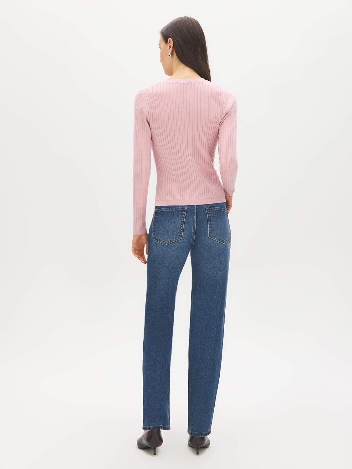Zephyr Ribbed V-Neck Cardigan - Back View - Suzy Shier