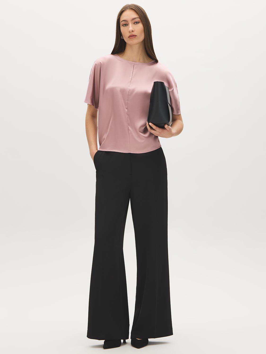 Zephyr Dolman Sleeve Satin Front Top with Keyhole - Front View - Suzy Shier