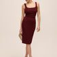 Bordeaux Knit Crepe Scoop Neck Midi Dress - Front View - Le Chateau
