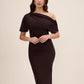 Coco Powder Asymmetrical Neckline Sheath Dress - Woman Wearing Elegant Fitted Dress - Le Chateau