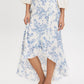 Blue Floral Hi-Low Ruffle Front Midi Skirt - Woman Wearing Textured Slub Midi Skirt - Suzy Shier