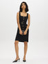 Black Belted Knit Dress with Button Detail - Front View - Suzy Shier