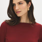 Syrah 3/4 Sleeve Boat Neck Fitted Top - Close-up Fabric Detail - Suzy Shier