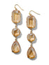 Crystal Golden Shadow Gold Three-Layer Gem Drop Earrings - Close-up View - Suzy Shier