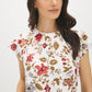 Snow White Floral Knit Top with Ruffle Sleeves - Close-up Fabric Detail - Suzy Shier