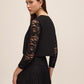 Black Knit Crepe Bolero with Illusion Lace Sleeves - Back View - Le Chateau