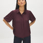 Winetasting Matte Satin Blouse with Bubble Sleeves - Woman Wearing Short Sleeve Blouse - Suzy Shier