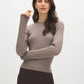 Brown Melange Cable Knit Crew Neck Sweater - Woman Wearing Classic Knit Sweater - Suzy Shier