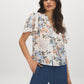 Winter White Floral Print Blouse with Smocked Shoulders - Front View - Suzy Shier