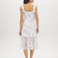 Snow White Floral Chiffon Dress with Ruffled Straps - Woman Wearing Tiered Skirt Dress - Suzy Shier