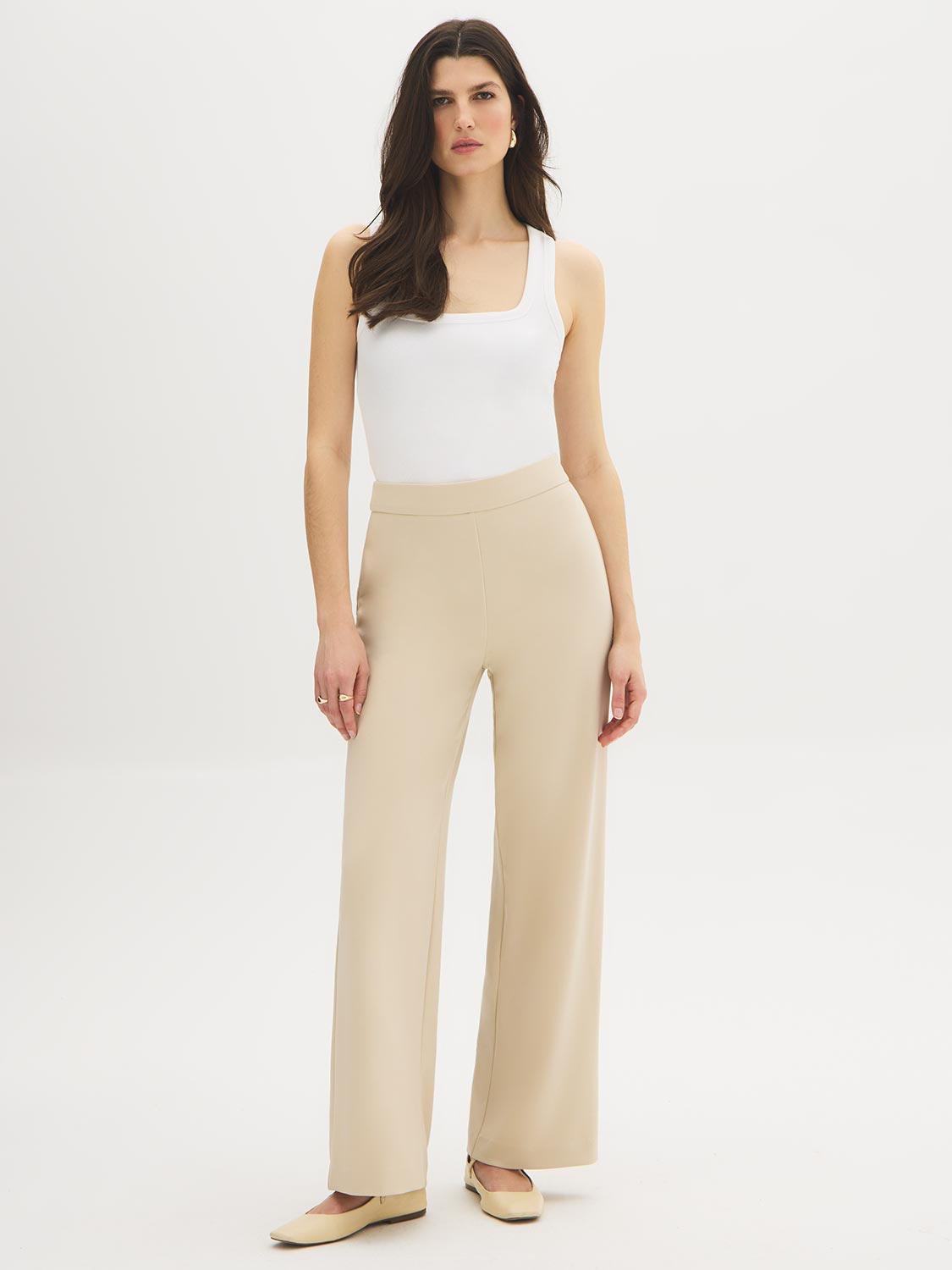 Pull-On Knit Crepe Pant - Woman Wearing Straight Leg Pants - Suzy Shier