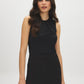 Jet Black Sleeveless Double Layer Top with Mesh Inserts - Front View - Suzy Shier