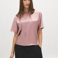 Zephyr Dolman Sleeve Satin Front Top with Keyhole - Woman Wearing Relaxed Crew Neck Blouse - Suzy Shier
