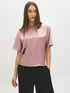 Zephyr Dolman Sleeve Satin Front Top with Keyhole - Woman Wearing Relaxed Crew Neck Blouse - Suzy Shier