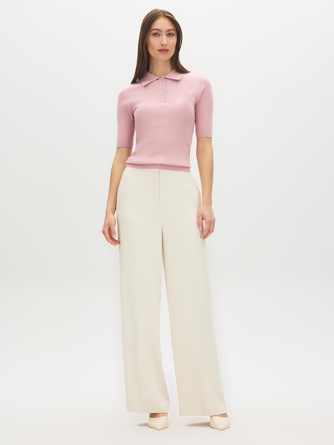 Zephyr Ribbed Polo Collar Knit Sweater - Front View - Suzy Shier