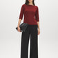 Syrah 3/4 Sleeve Boat Neck Fitted Top - Front View - Suzy Shier