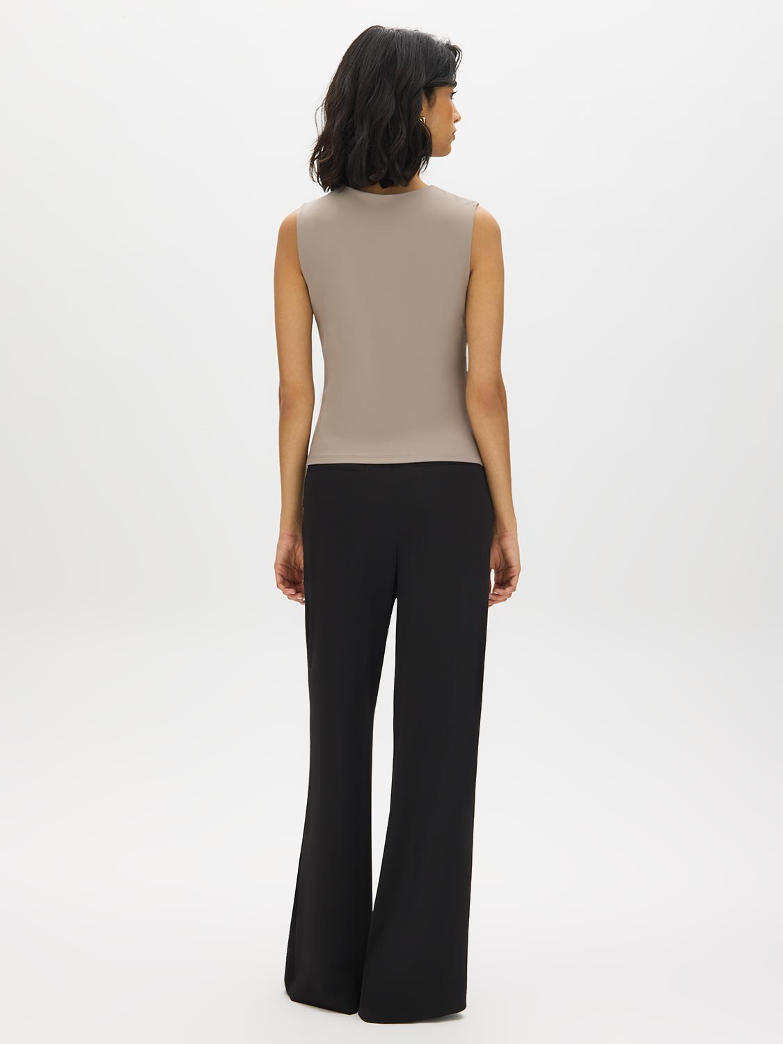 Lt Grey Sleeveless Crew Neck Shell Top with Side Pleats - Suzy Shier