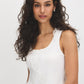 Snow White Rib Jersey Corset Look Tank - Close-up of Lace Ruffle Detail - Suzy Shier