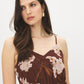 Milk Chocolate Floral Chiffon Midi Dress with Cummerbund Waist - Close-up Fabric Detail - Suzy Shier