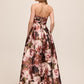 Black Cherry and Mauve Strapless Floral Print Ballgown - Back View - Le Chateau