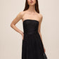 Black Strapless Lace Midi Dress with Pleated Skirt - Front View - Le Chateau