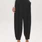 Black Crinkled Satin Balloon Pants - Front Waist Detail - Suzy Shier