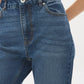 Medium Wash Basic Straight Leg Denim Pant - Close-up Fabric Detail - Suzy Shier