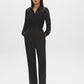Black Front Zip Trousers with Elastic Back - Woman Wearing Tailored Pants with Slanted Pockets - Suzy Shier