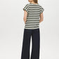Snow White and Green Striped Dolman Sleeve Knit Top - Back View - Suzy Shier