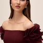Bordeaux Off-Shoulder Knit Crepe Gown with Chiffon Rosette Sleeves - Sleeve Detail - Le Chateau