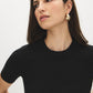 Black Ribbed Knit Crew Neck Sweater - Close-up Fabric Detail - Suzy Shier