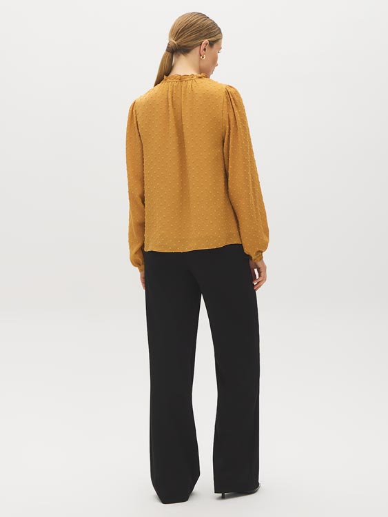 Wood Trush Swiss Dot Blouse with Peplum Hem - Back View - Suzy Shier