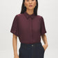 Winetasting Matte Satin Blouse with Bubble Sleeves - Front Close-up View - Suzy Shier