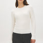 Snow White Cable Knit Crew Neck Sweater - Woman Wearing Classic Cable Knit Pullover - Suzy Shier
