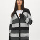 Dark Grey Mix Color Block Stripe Duster Cardigan - Woman Wearing Long Knit Sweater - Suzy Shier