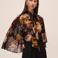 Dijon Print Floral Tie Neck Cape Top - Front View - Le Chateau