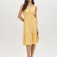 Snow White/Yolk Yellow Print Elastic Strap Scoop Neck Dress - Woman Wearing Soft Fabric Dress - Suzy Shier