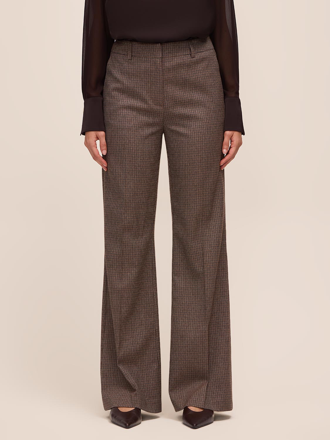 Oatmeal Check Bootcut Trouser Pant - Front View - Le Chateau