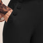 Black Wide Leg Woven Pants with Side Button Detail - Close-up Side Button Detail - Le Chateau