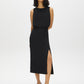 Black Blouson Top Dress with Front Slit - Woman Wearing Sleeveless Elegant Dress - Suzy Shier