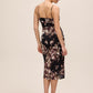 Mocha/Bordeaux Floral Midi Cocktail Dress with Cowl Neck - Back View - Le Chateau