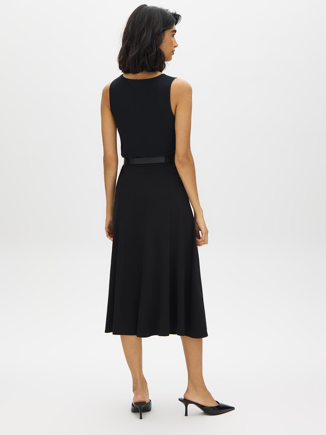 Black Faux leather Belted Panelled Knit Skirt - Back View - Suzy Shier
