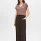 Deep Taupe Melange V-Neck Jersey Top - Woman Wearing Relaxed Knit Top - Suzy Shier