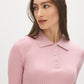 Zephyr Ribbed Polo Collar Knit Sweater - Close-up Collar Detail - Suzy Shier