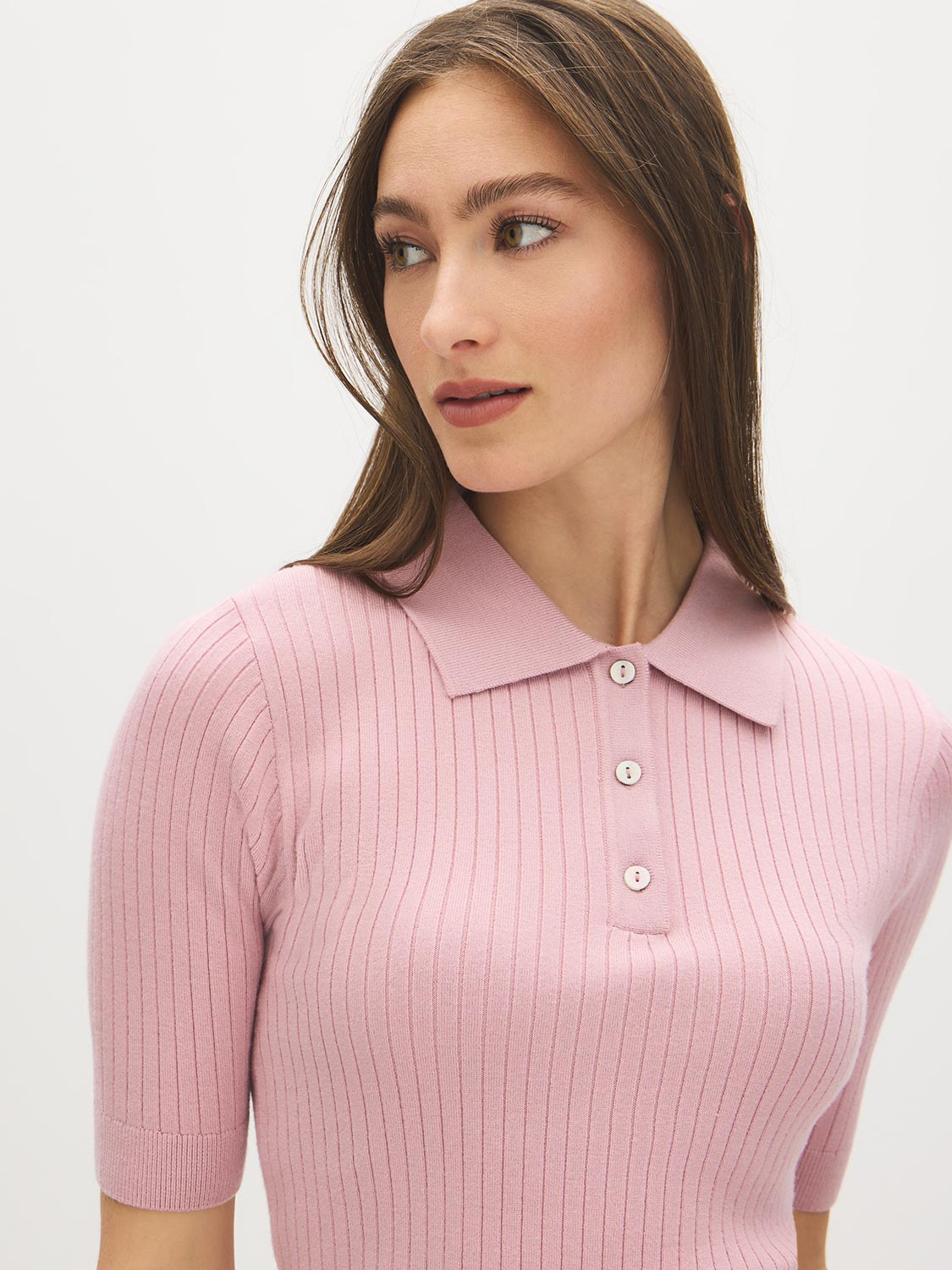 Zephyr Ribbed Polo Collar Knit Sweater - Close-up Collar Detail - Suzy Shier