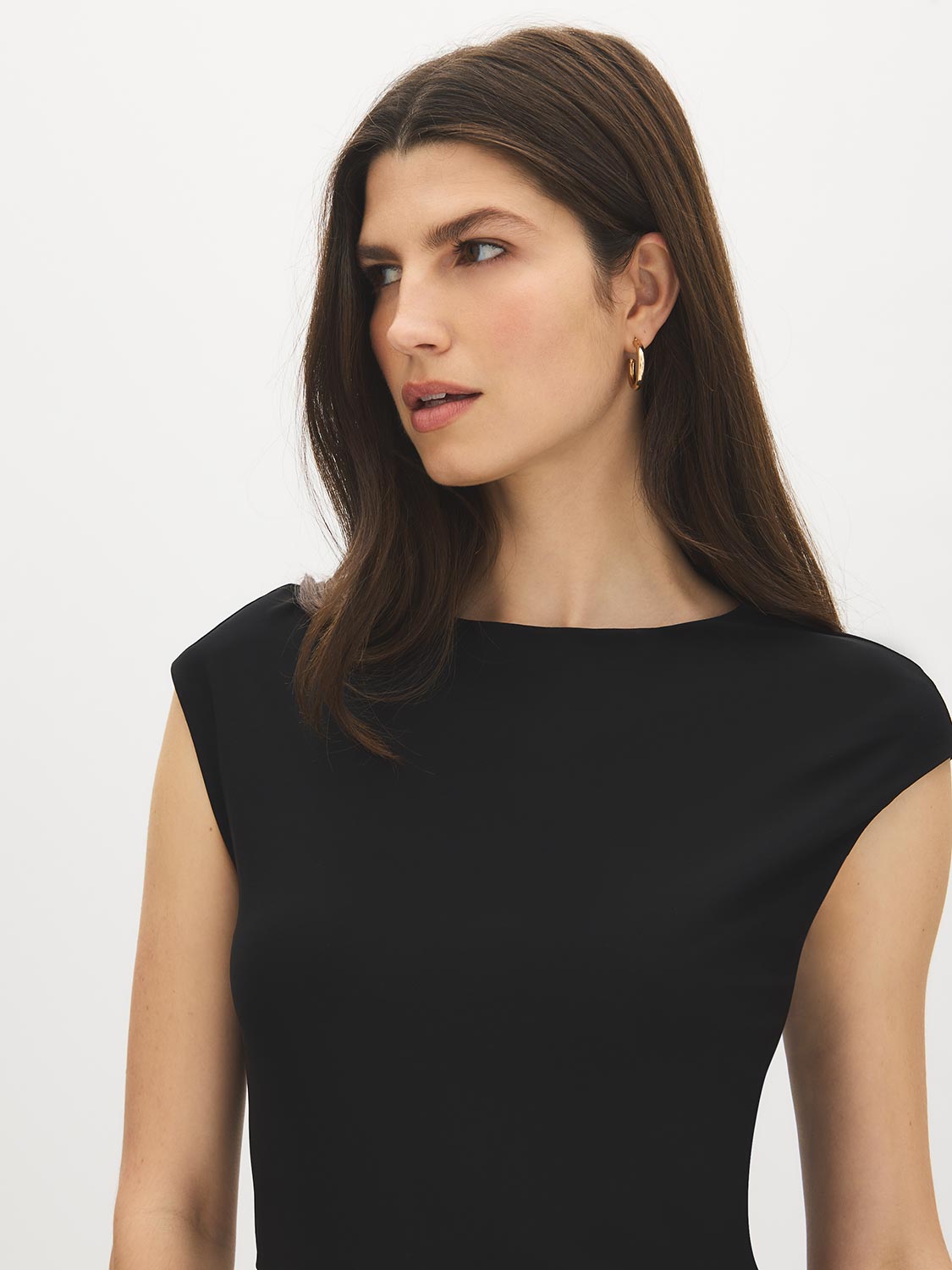 Jet Black/Winetasting Asymmetrical Satin Skirt Dress with Lace Detail - Front View - Suzy Shier