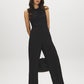Jet Black Sleeveless Double Layer Top with Mesh Inserts - Woman Wearing Crew Neck Top - Suzy Shier